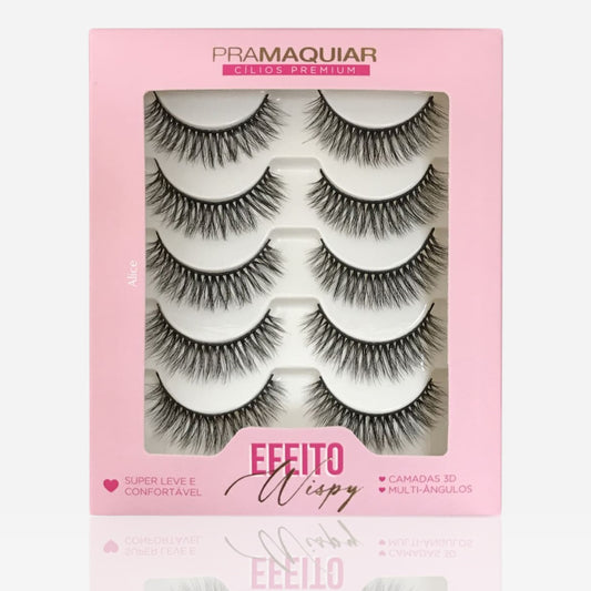 5 pares Cílios postiços Premium #1143 ALICE (Efeito Wispy)